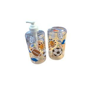 New Sports Hard Plastic Bath Accessory Set 2 pc Dispenser Toothbrush holder clea